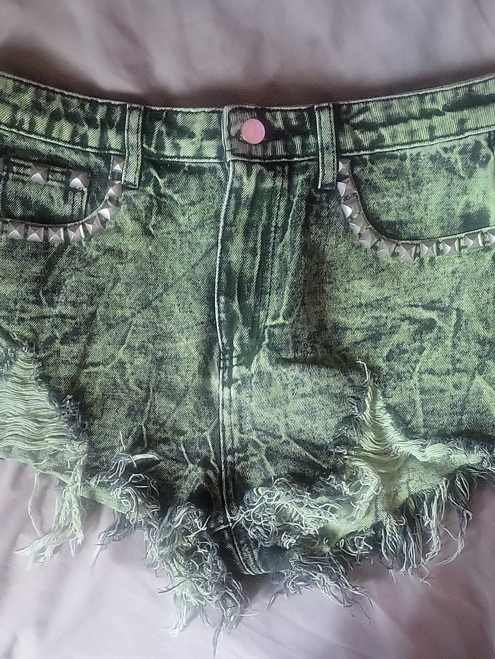 Current Mood Acid-Wash Studded Denim Shorts